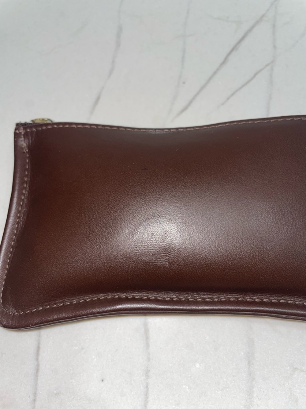 Coach Vintage Skinny Dark Chocolate Brown Minimalist Leather CowHide Make Up Bag - Picture 3 of 9